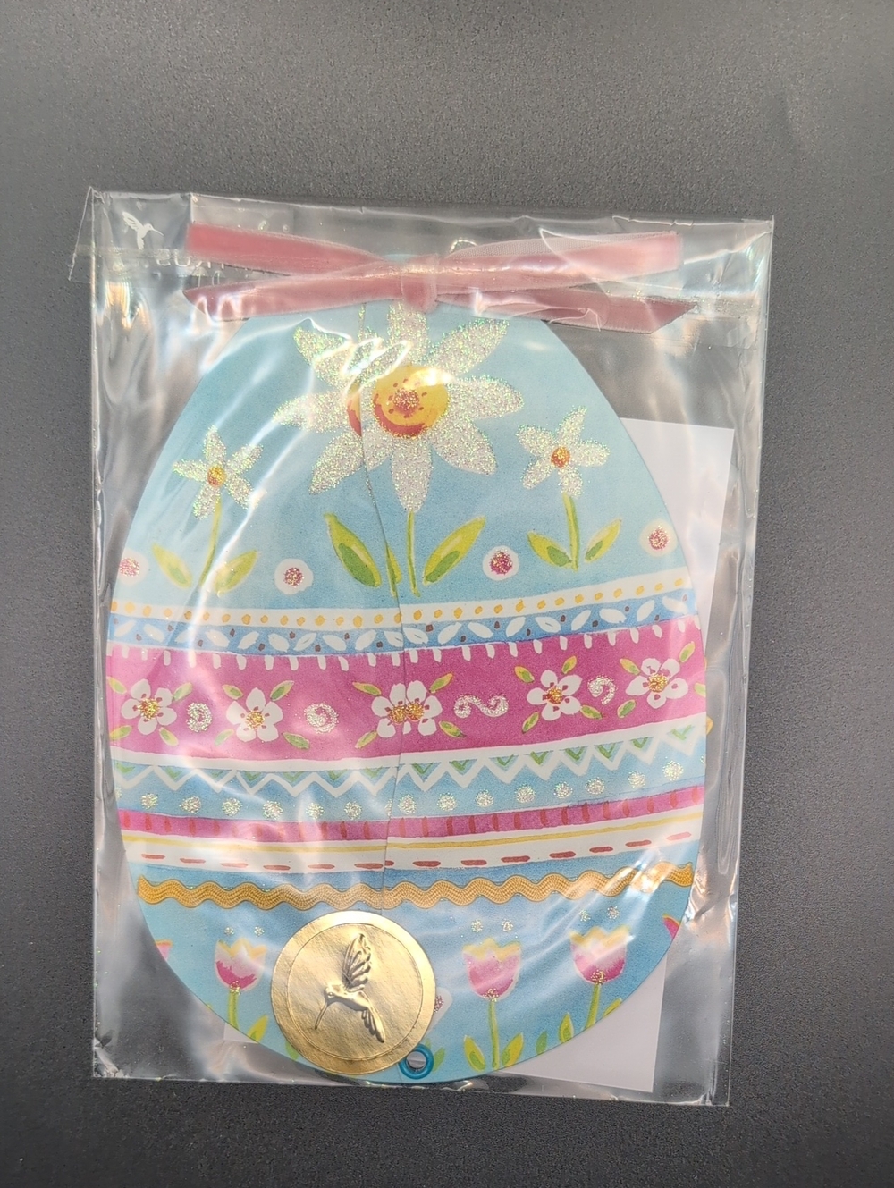 Papyrus Blue and Pink Floral Egg Gift Bag with Gold Accent